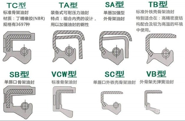 不同类型的骨架油封结构